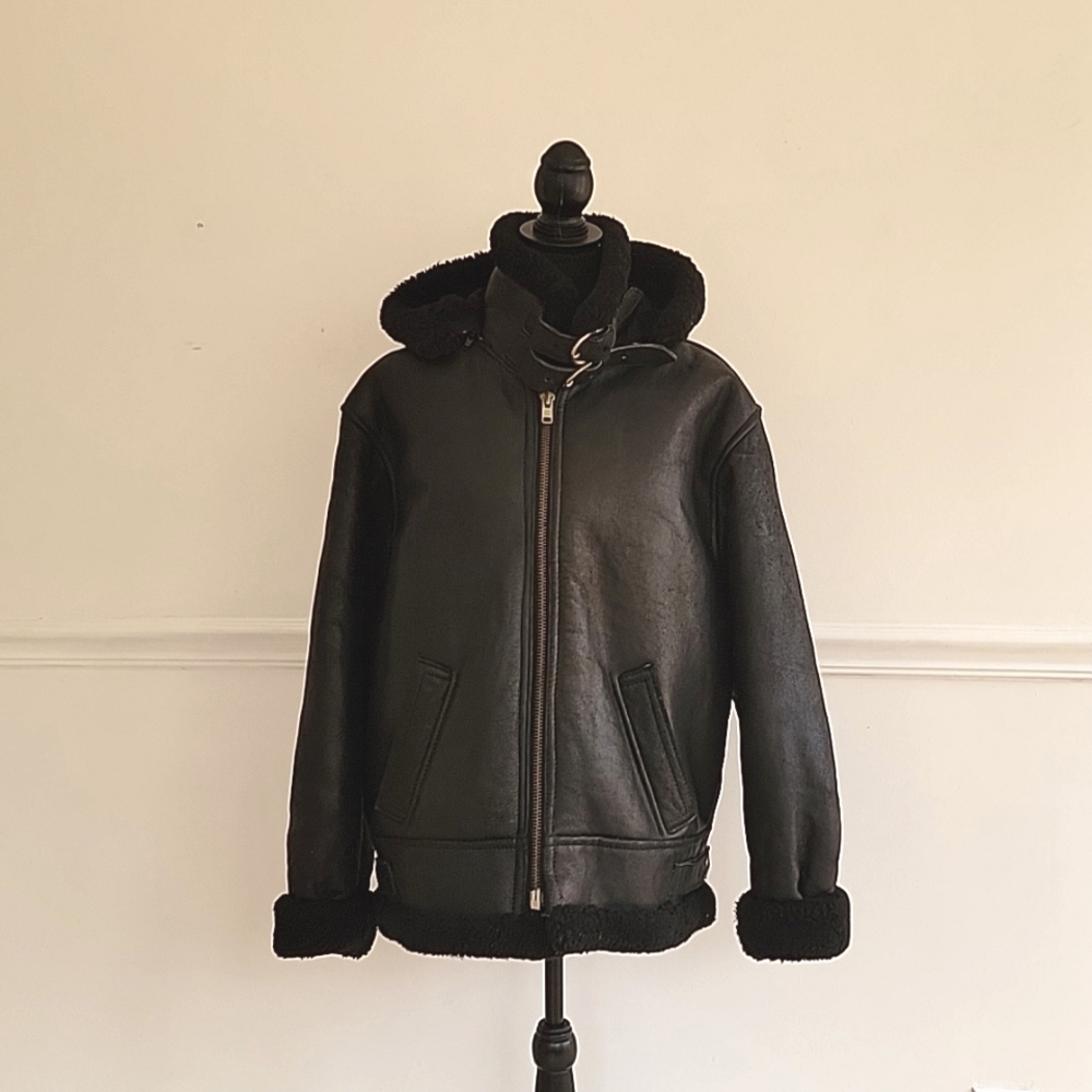 Gianni Vintage 100% Sherling Hooded Leather Jacket | Size: L | Women